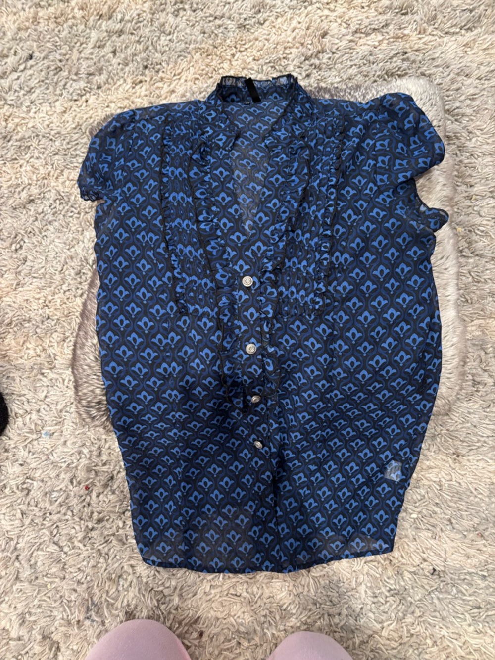 Maurices Navy Blue Patterned Button-Down Blouse